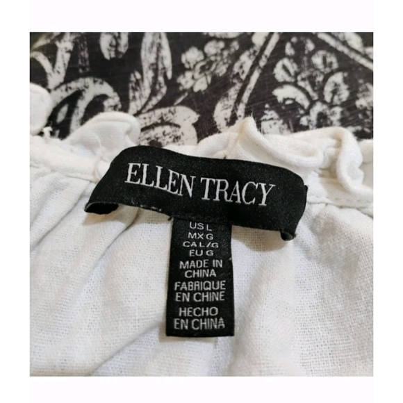 Ellen Tracy White Ruffle Blouse with Tassel Ties - Picture 2 of 6